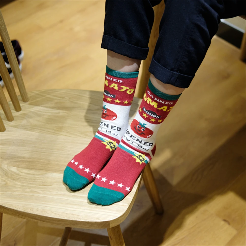 Женские носки в японском стиле Харадзюку с изображением печенья томатов ковбоя