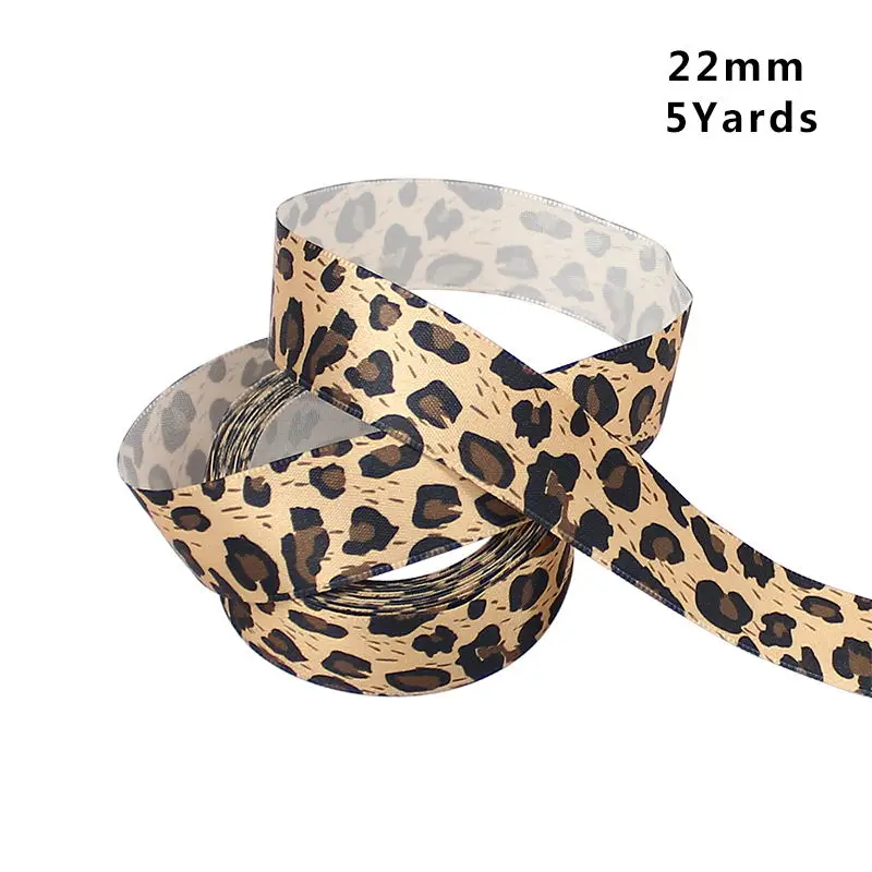 22mm 5Yards HUADODO 10/15/22 мм с леопардовым принтом и атласной лентой модные ленты для ручной работы DIY Швейные украшения, подарочная упаковка, 5 ярдов - Цвет: 22mm 5Yards