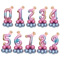 16pcs rainbow number crown balloon digital column party foil balloons 1st birthday party decoration air globos baby shower ball
