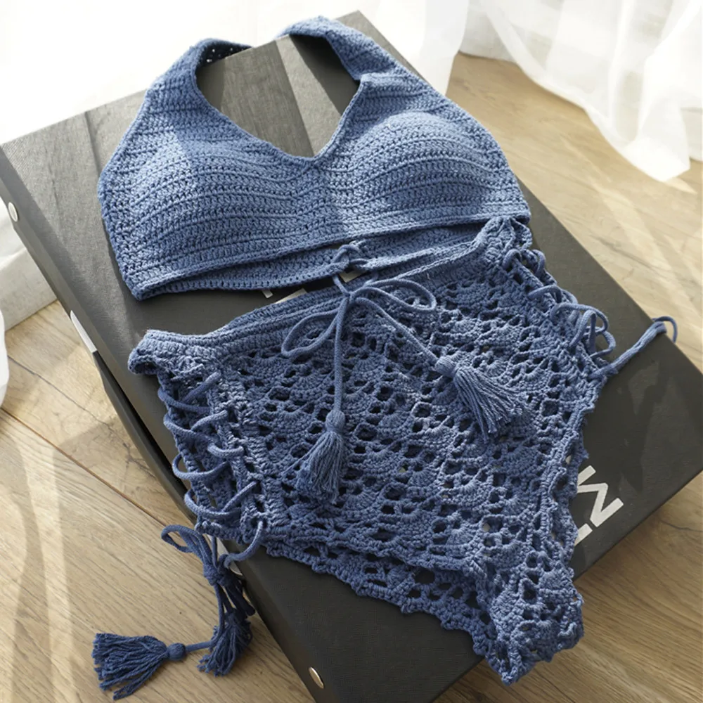 Вязаное бикини 2017 женский купальник вязаный пляжная одежда maillot de bain на