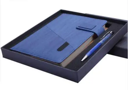 Blue with box A5 логотип имя Настроить ПУ блокнот планировщик с держателем карты телефона магнитная пряжка деревянный узор Обложка студенческий подарок для детей - Цвет: Blue with box