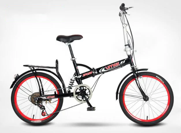 black red shifting Складной велосипед для взрослых, 16 дюймов, для мужчин и женщин, ультра-светильник, портативный, для студентов, амортизирующий, амортизирующий, велосипедный - Цвет: black red shifting