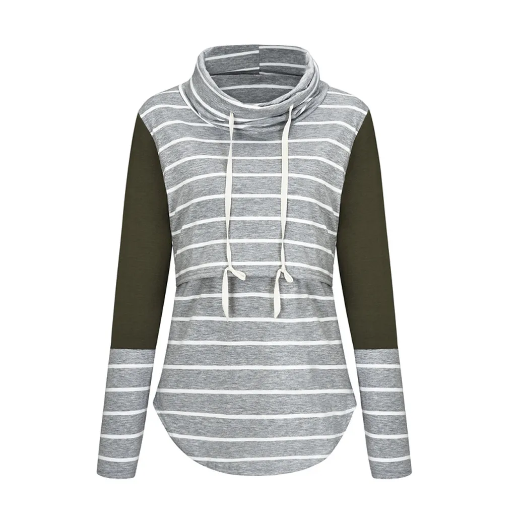 Зимняя женская толстовка с капюшоном полосатая одежда для беременных рубашка грудного вскармливания топы