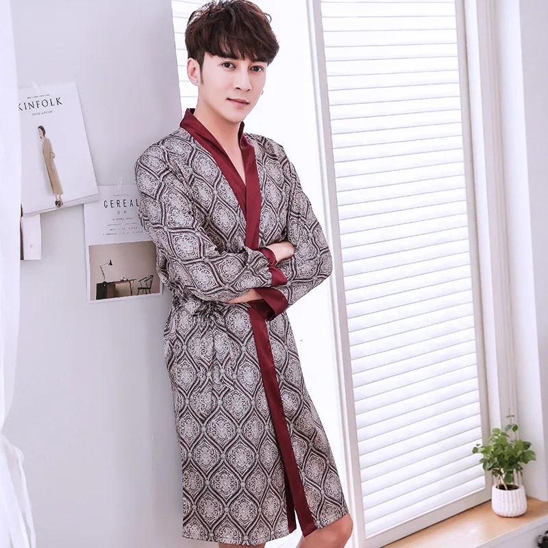 Pyjama Satin Homme Sleeping Robe For Men Batas Para Hombre Silk Kimono Men Bathrobe For Shower 21029