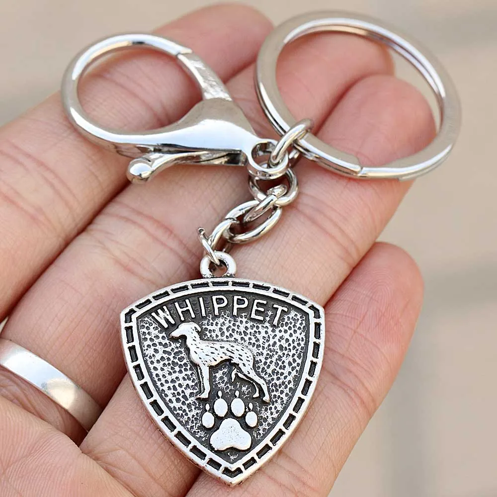 A257Whippet Винтаж собака брелок для ключей Автомобильный ключ аксессуары нейлоновый мешок животное породы спасение собак кулон с печатью лапы с брелком-держателем для ключей - Цвет: A257Whippet