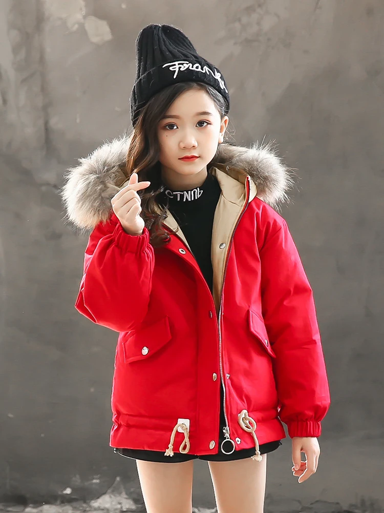 Российское зимнее пальто для девочек от 5 до 13 лет Детская куртка с воротником из