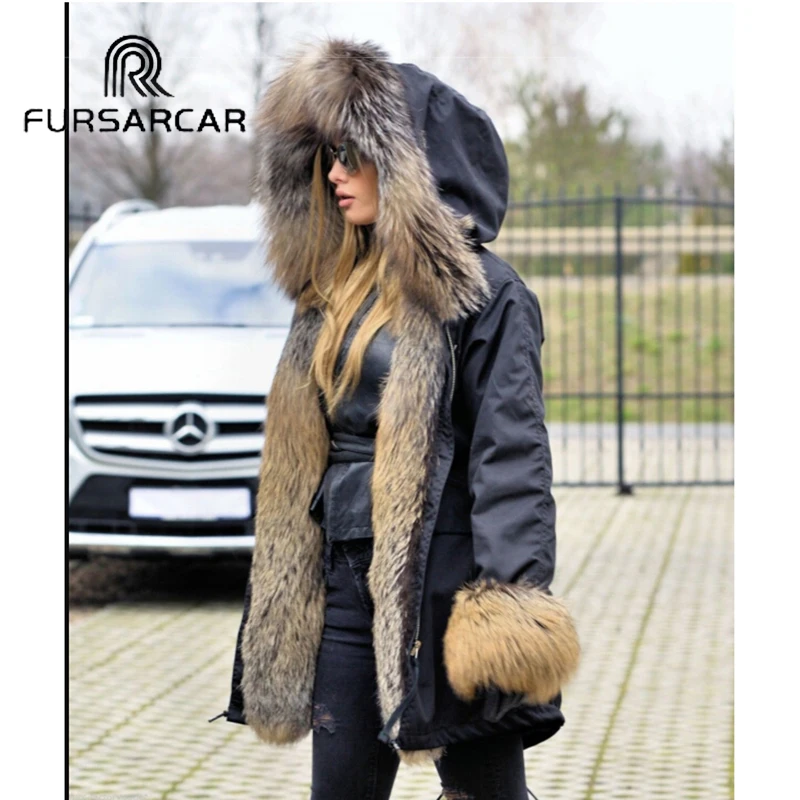 Женское меховое пальто FURSARCAR роскошное зимнее из натурального меха парка с