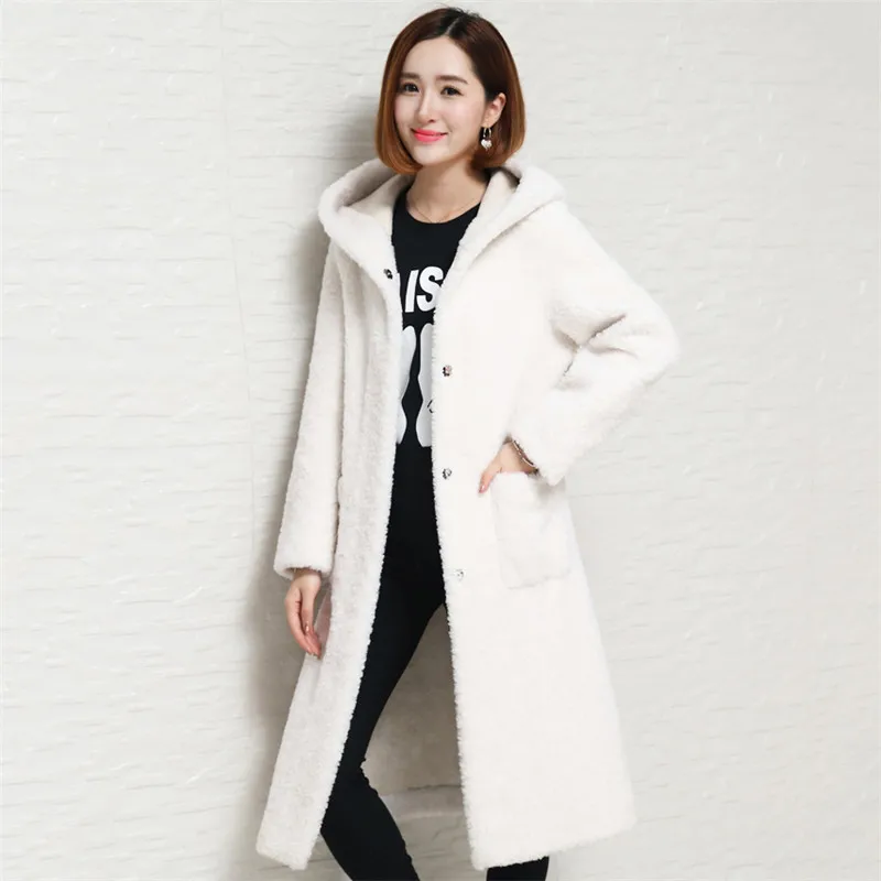 Cashmere Coat Winter Women Long Sheep velvet Jacket 2019 New Two Sides Wear Hooded Lady Outerwear High Quality Wool Coats DD0822 | Женская