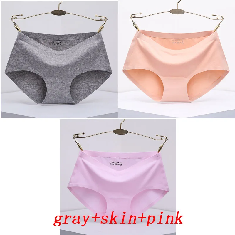 gray skin pink 3 шт./лот, женские трусики, цельное бесшовное женское нижнее белье, трусы со средней талией, сексуальное хлопковое женское нижнее белье, трусы - Цвет: gray skin pink