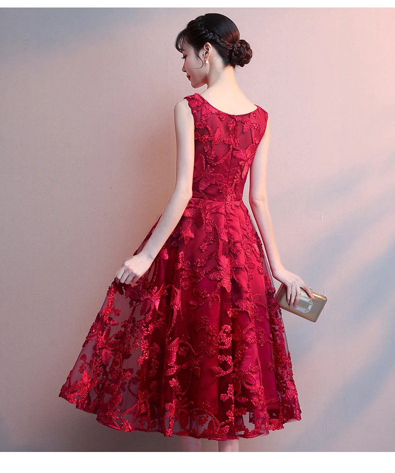 Robe De Soiree, красное вино, кружево, вышивка, без рукавов, а-силуэт, вечерние платья, для банкета, элегантные, вечерние, для выпускного вечера, LF189
