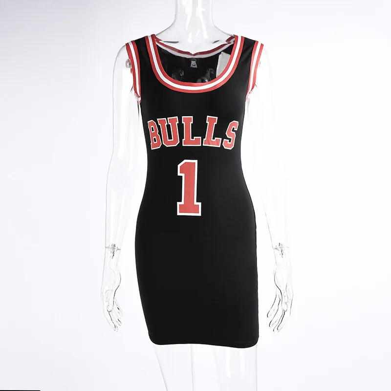 2019 женское Спортивное летнее платье с буквенным принтом e Bulls трикотажное выше