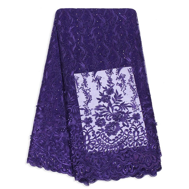 purple Новая высококачественная нигерийская ткань кружева белая ткань кружева Стразы французские кружева ткани тюль вышитые ткани с сетчатыми кружевами - Цвет: purple