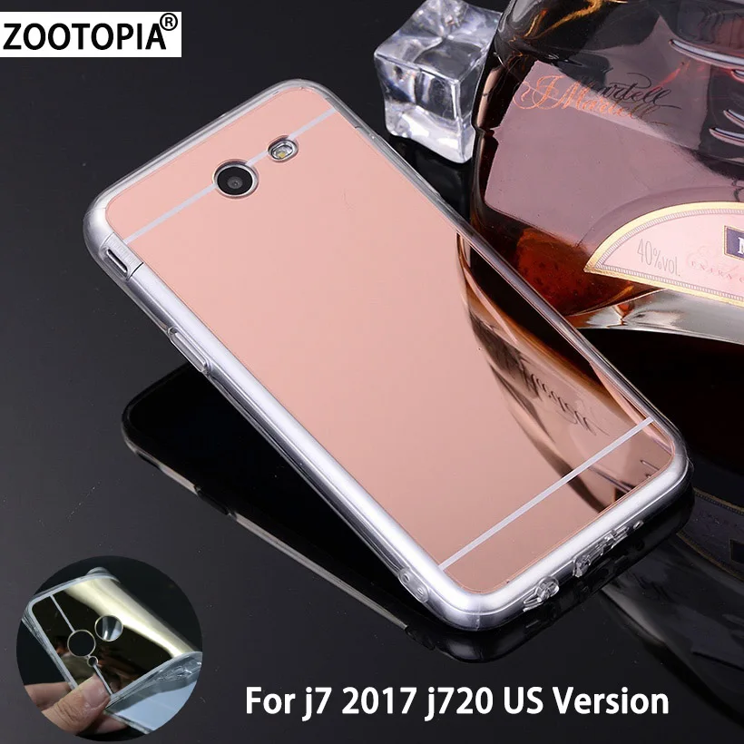 Мягкий ТПУ зеркальный чехол для Samsung Galaxy J7 2017 J720 силиконовый бампер оболочка на