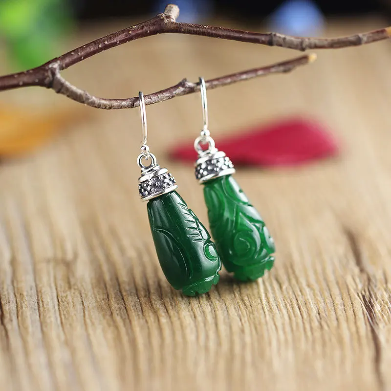 

KJJEAXCMY fine jewelry S925 sterling silver jewelry for old ladies green iron dragon earrings