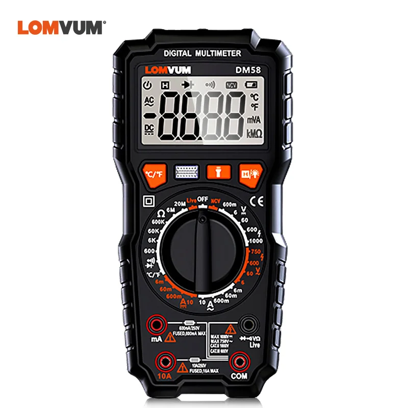 DM58 LOMVUM DM68 Ture RMS цифровой мультиметр AC/DC Емкость тестер температуры ЖК-дисплей 6000 отсчетов ручной Диапазон мультиметр живой провод - Цвет: DM58