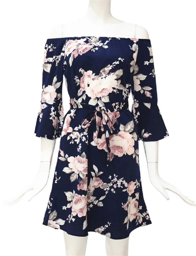 Женское платье сексуальное шифоновое с открытыми плечами и цветочным принтом