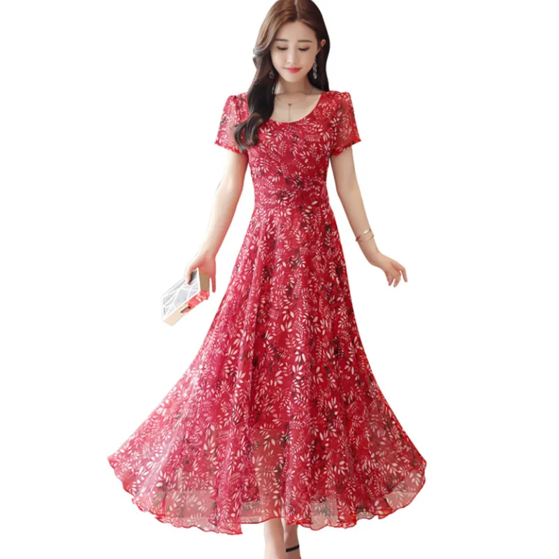 Летнее Новое корейское женское пляжное вечернее платье с цветочным рисунком
