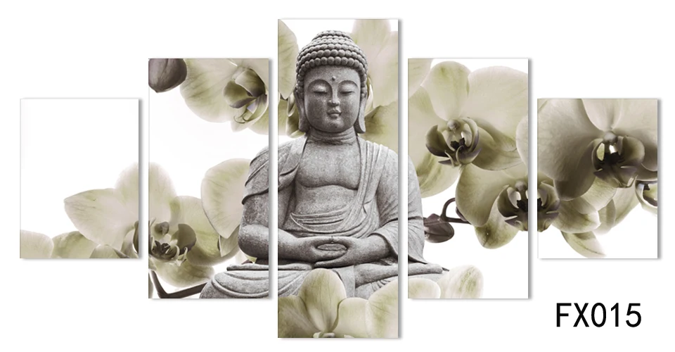 

CLSTROSE Unframed 5 Panels Large Background Buddha Painting Canvas Art Wall Pictures For Living Room Home Decor Unframed