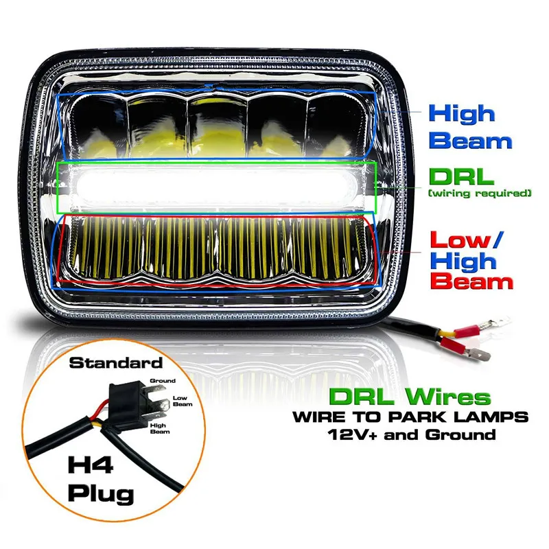 Замена внедорожный светодиодный 4X6 дюймов проектор налобный фонарь для H4651 H4652 H4656