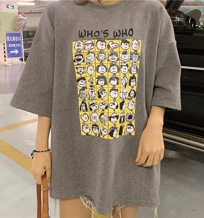 L & Y/женская футболка большого размера с мультяшным принтом Vestido Модный пуловер