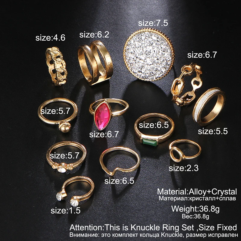 AY винтажные кольца с большими кристаллами набор богемных геометрических
