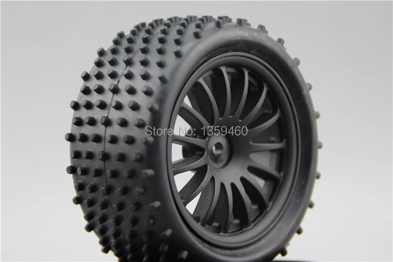 Pre-Glued 4pcs 1/10 Buggy Tires Tyre Cylinder 15 spoke 15% Reinforced Nylon Black Wheel fits for 1:10 4WD Car Tire | Игрушки и хобби