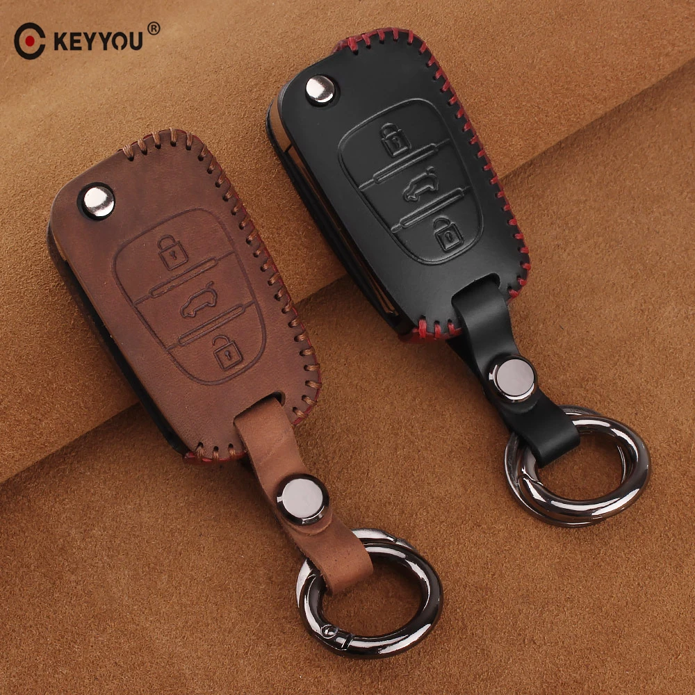 Кожаный чехол для ключей KEYYOU 3 кнопки Kia Rio K2 K5 Sportage Sorento Hyundai i20 i30 i35 iX20 iX35 Solaris