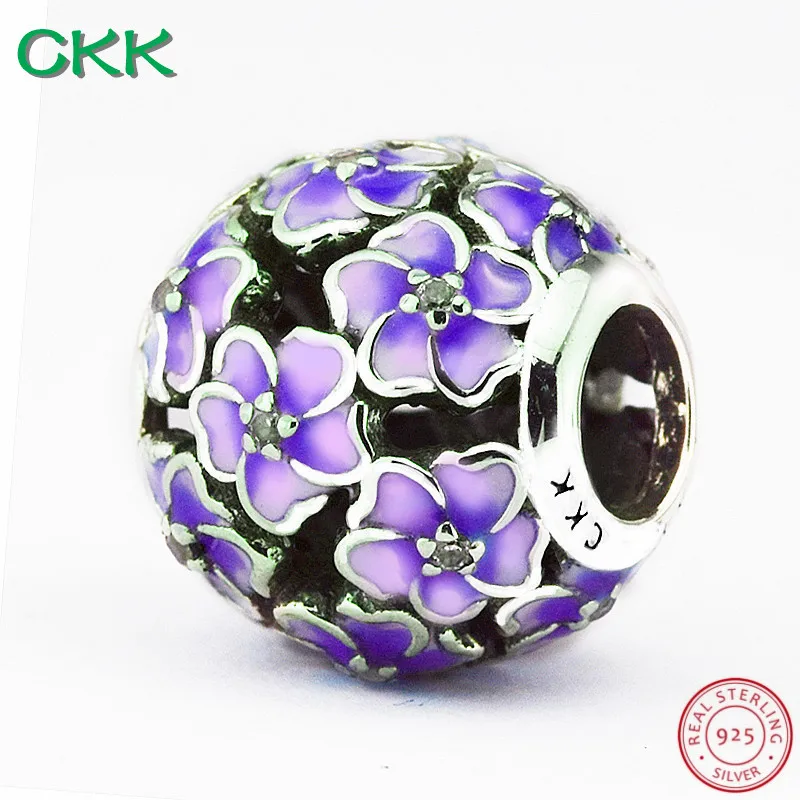 CKK Магнолия цветет бусины проложить фиолетовая эмаль прозрачный CZ DIY Fit PANDORA