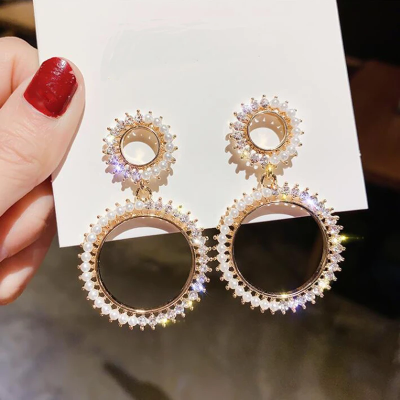 Блестящие геометрические серьги капли со стразами для женщин и девочек