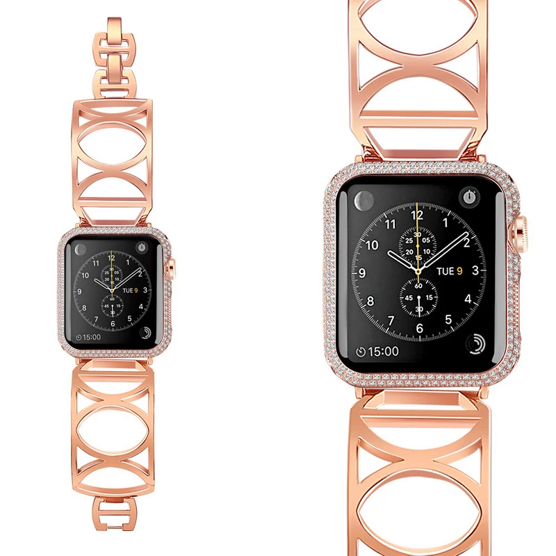 Для женщин розово-золотистый ремешок для наручных часов Apple Watch, версии 44/40/42/38 мм Нержавеющая сталь браслет для наручных часов iWatch серии, на возраст 1, 2, 3, 4, ремень