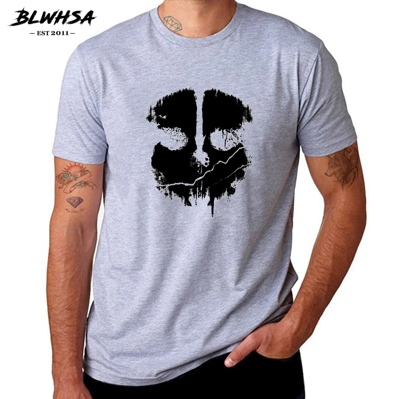 

BLWHSA New Arrivals Summer Specter Skull Head Printed Gray White Men T shirt Cool Fashion Novelty Tee Brand Clothing For Men