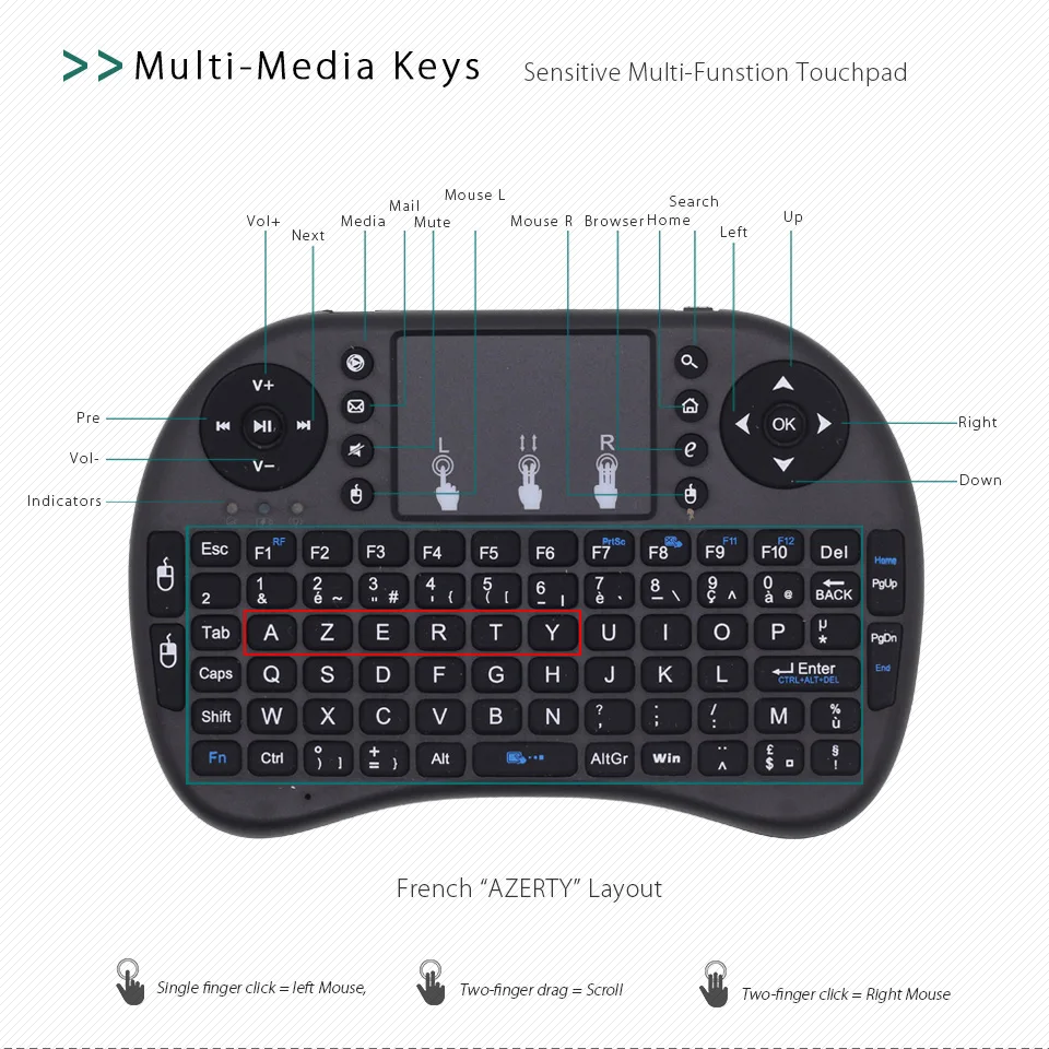 i8 французская версия Клавиатура 2,4 ГГц Мини Беспроводная клавиатура Air mouse с тачпадом для Android tv Box, Мини ПК