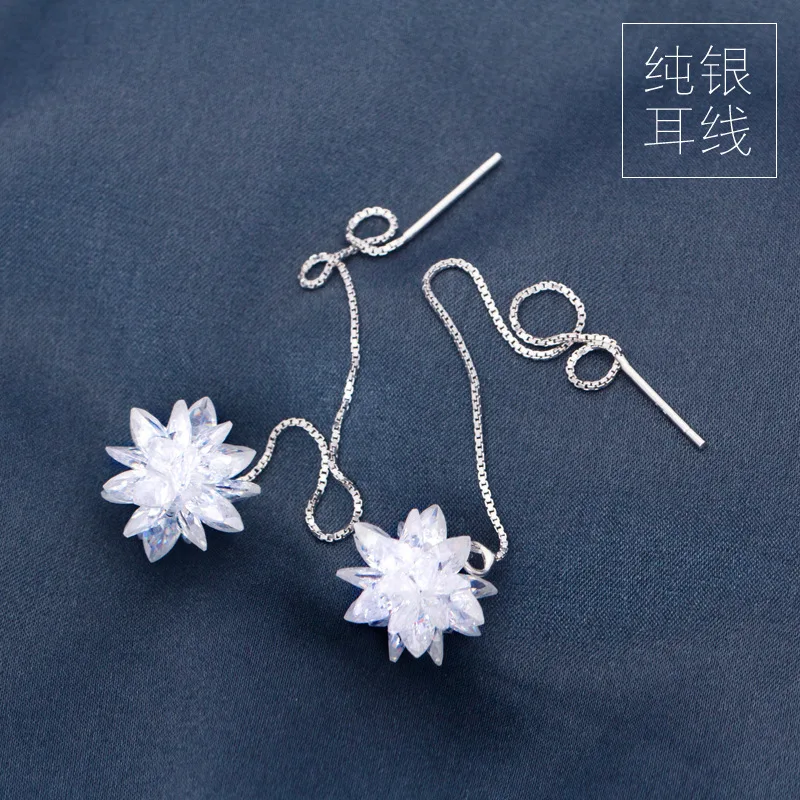 Кристаллов льда кластера цветок 925 sterling silver уха цепи нить серьги | длинные мода