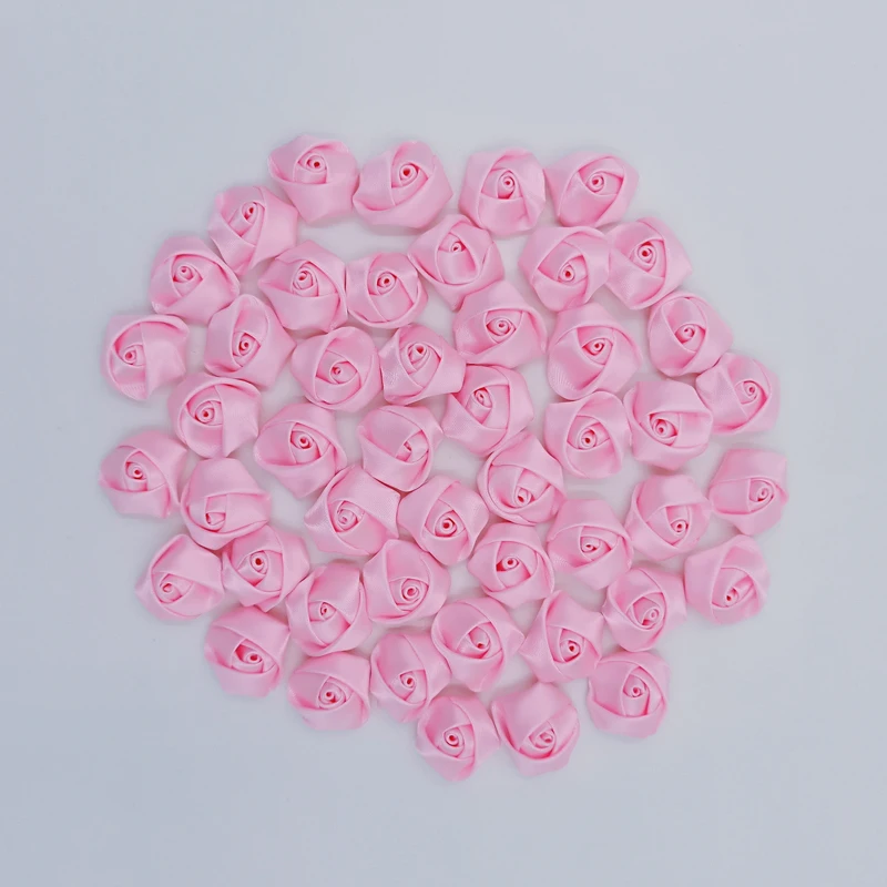 

50Pieces/Bag Pink Roses Handmade Little Size 2.5CM Satin Rose Ribbon Flowers Hand DIY Wedding Bouquet Flower Cloth Accessories