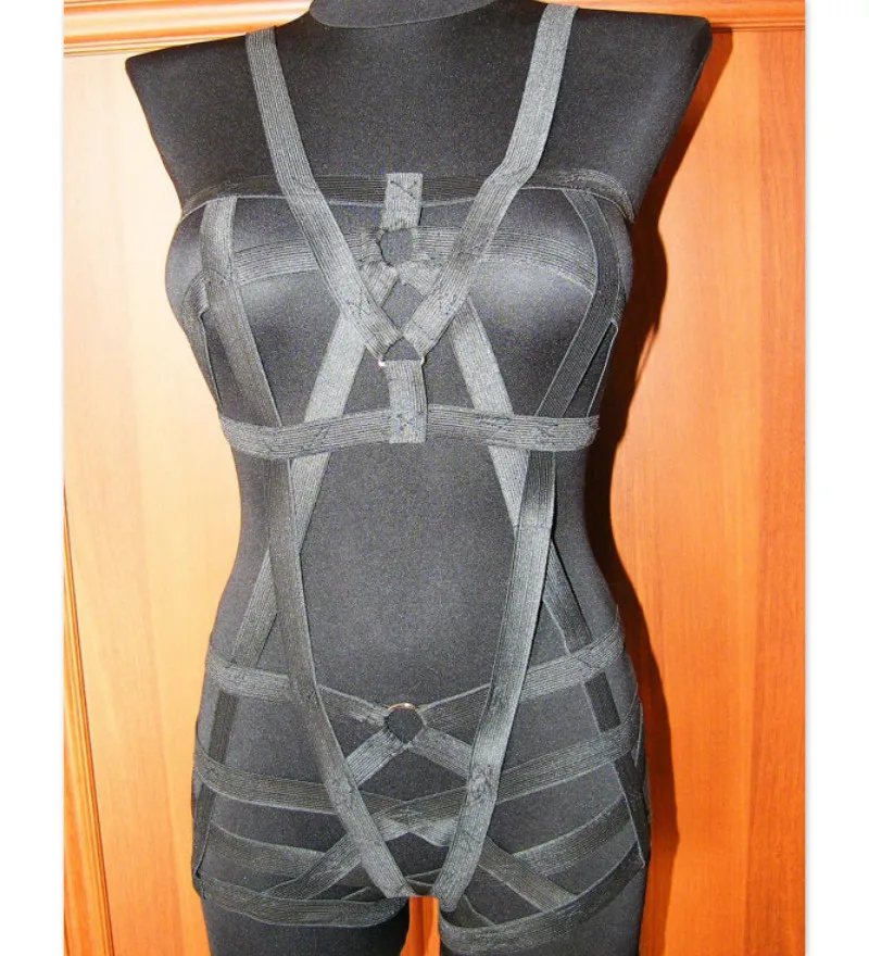 

New Womens garters belt handmade elastic bust suit breast top bondage bondage restraint lingerie set spider web with ring