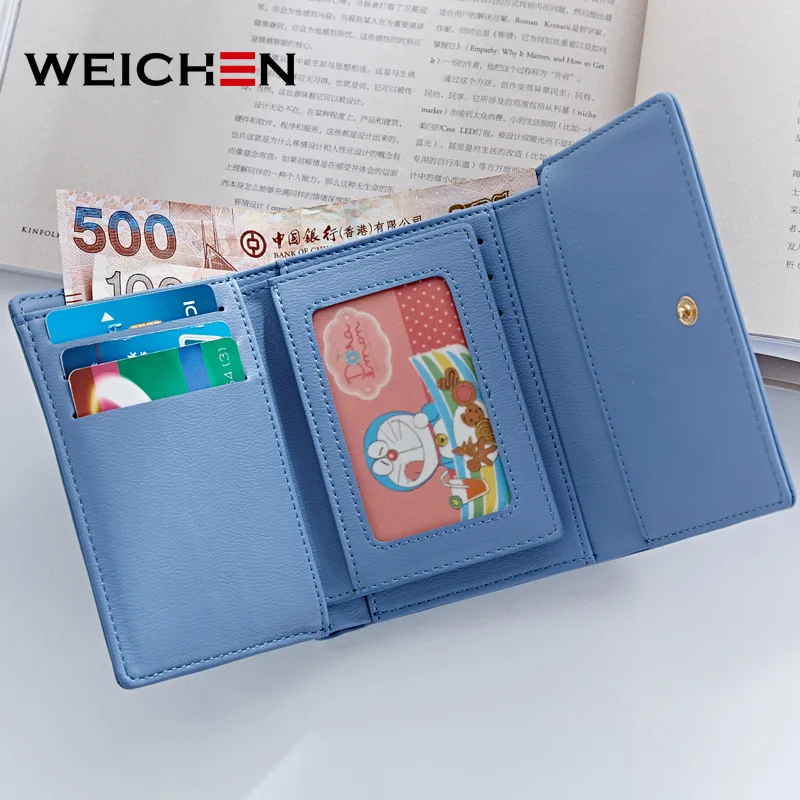WEICHEN Thirfolds для женщин кошелек из мягкой кожи дамы тонкая кредитница цвет красного