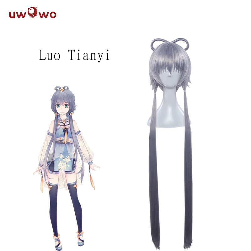 UWOWO Luo Tianyi парик VOCALOID 100 см серый синий длинный термостойкий синтетический косплей