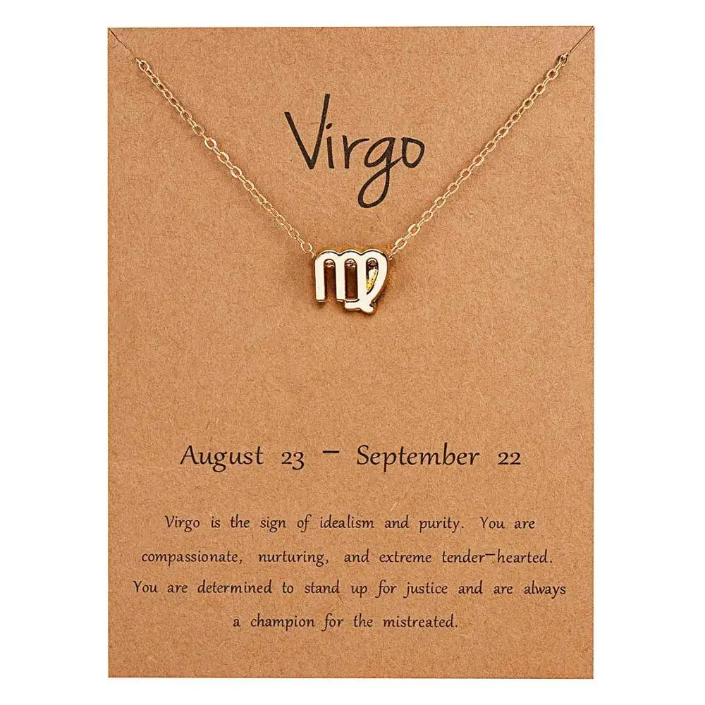 gold Virgo Rinhoo 12 Constellation Necklace Zodiac Sign necklace with Card Pendant Necklace charm Message Card Birthday Gift for Women Girl - Окраска металла: gold Virgo