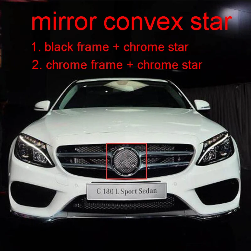 Mirror convex star Черный выпуклое зеркало хром значок звезды круглая средняя эмблема гриля логотип для автомобильного стайлинга для Mercedes Benz C E GLC GLE Class - Название цвета: Mirror convex star