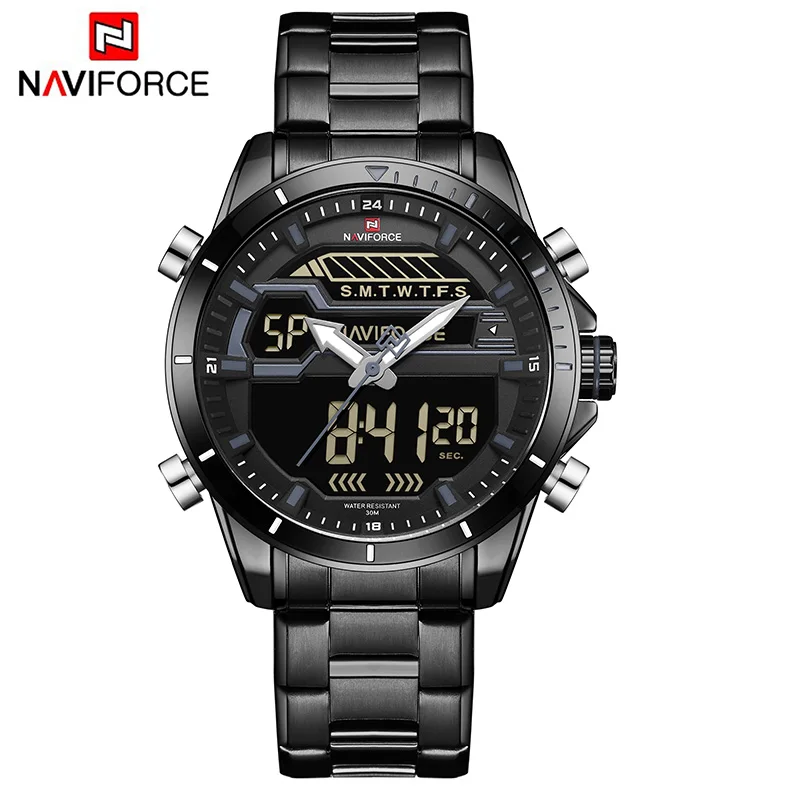 Black Grey Мужские s наручные часы naviforce Роскошные Топ Брендовые мужские водонепроницаемые спортивные часы мужские кварцевые цифровые часы мужские наручные часы Relogio Masculino - Цвет: Black Grey
