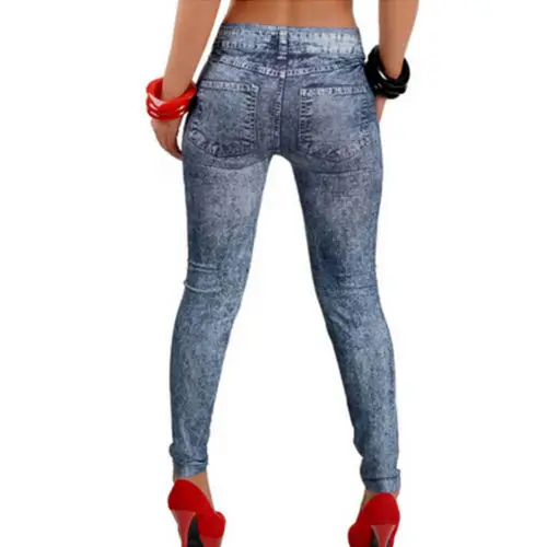 Women Modish Pencil Pants Slim Stretch Casual Faux Denim Jeans Leggings Skinny one size | Женская одежда