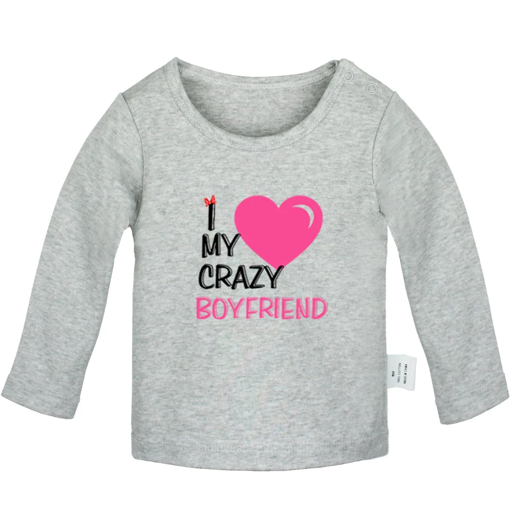Забавные футболки для новорожденных с надписью I Love My Boyfriend и однотонные длинными
