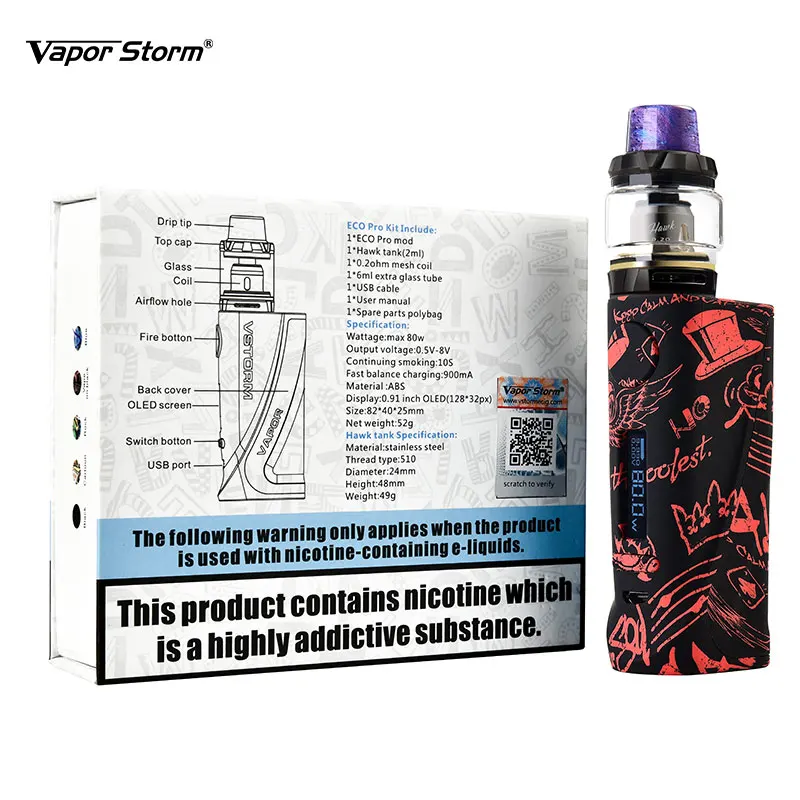 Оригинальная электронная сигарета Vapor Storm ECO Pro Box Mod 5-80 Вт Lion RDA /Hawk Tank kit контроль
