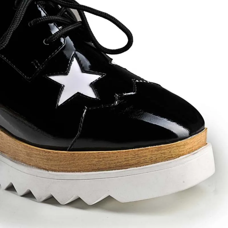 

ENMAYLA Lace-up Platform Flat Square Toe Five-pointed Star Nice Shoes for Women Spring/Autumn Genuine Leather Women Flats