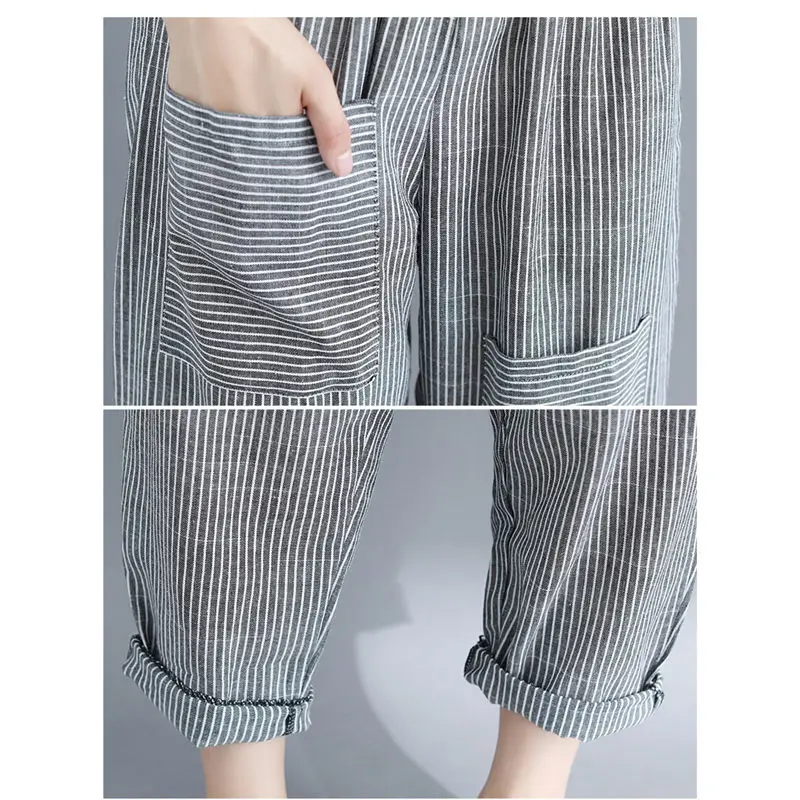 M-5XL Pants Female Plus Size Women's Summer Clothing Fashion Striped Casual Tide New Pantalon Femme Large Trousers f1215 | Женская