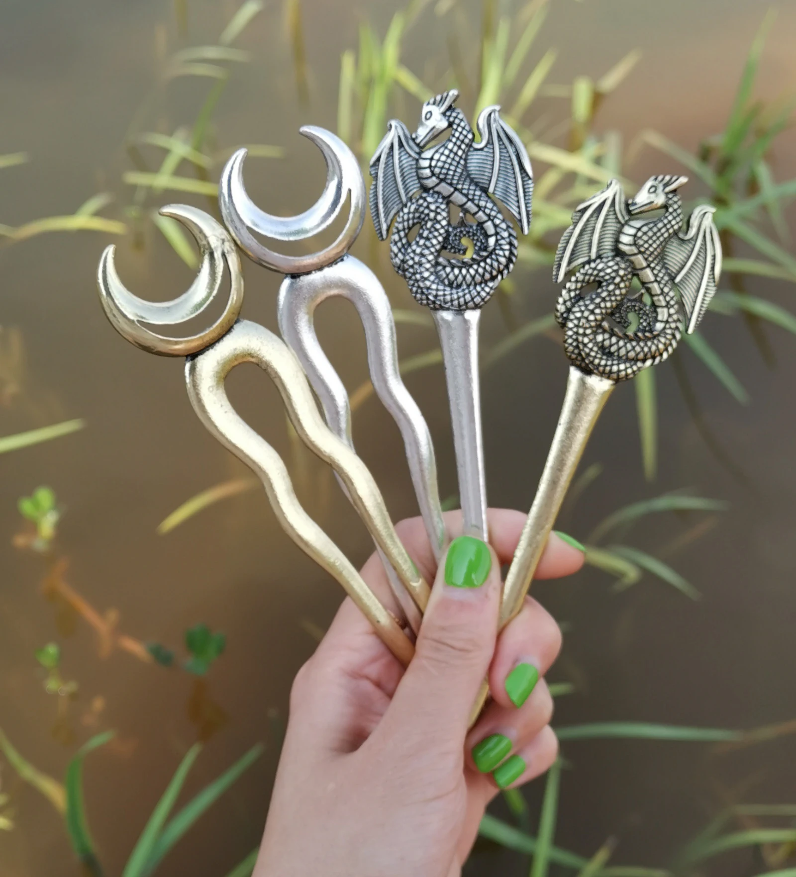 Wicca Viking Ренессанс Дракон волосы палочки Дракон Луна змея шпилька аксессуары для волос ювелирные изделия