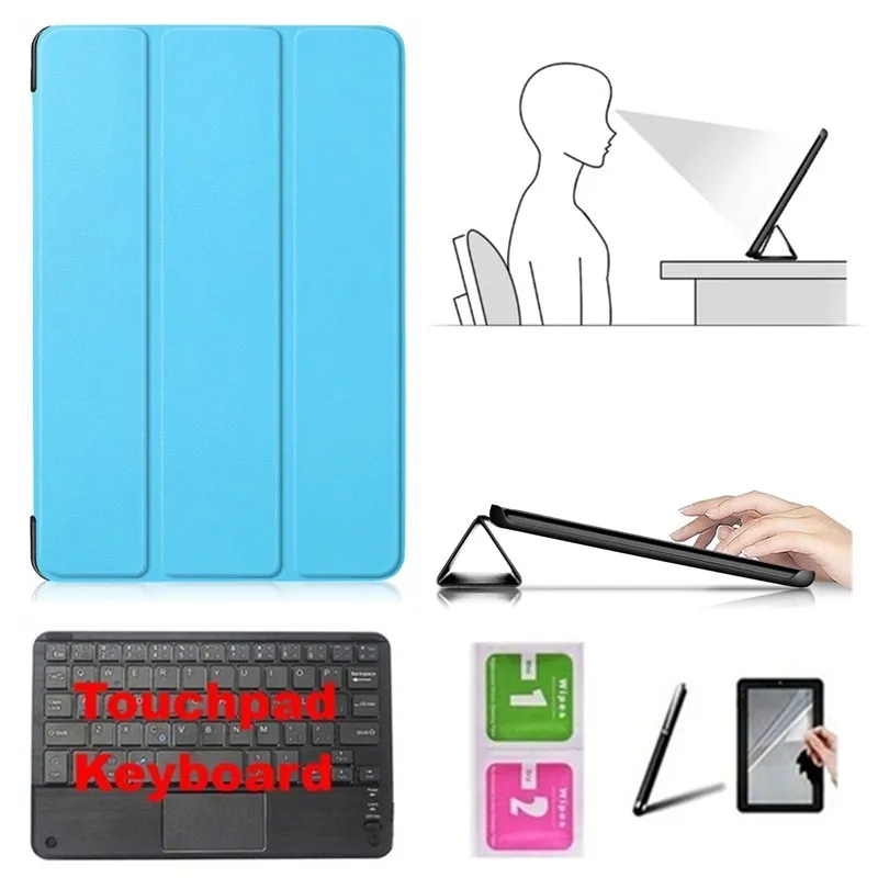 CBK7-LB Набор аксессуаров для lenovo Tab 4 8 Plus TB-8704 TB-8704F TB-8704N-Smart Cover чехол+ Bluetooth клавиатура+ Защитная пленка+ стилус - Цвет: CBK7-LB