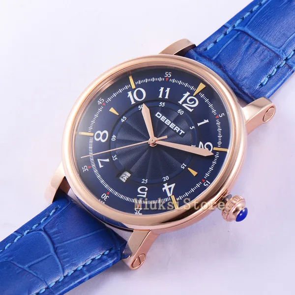 43 мм Синий Автоматическая Дата relogio masculino нескислородный Cas Cuir Bande montre Временный