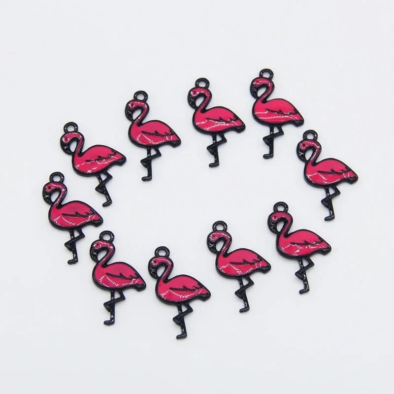 5 шт./лот очаровательные фуксия птицы фламинго амулеты эмаль металлический кулон