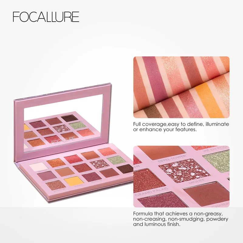 FOCALLURE, Новые Дорожные тени для век, палитра, блестящая пудра, профессиональный макияж для глаз, 15 цветов, матовые тени для век, палитра